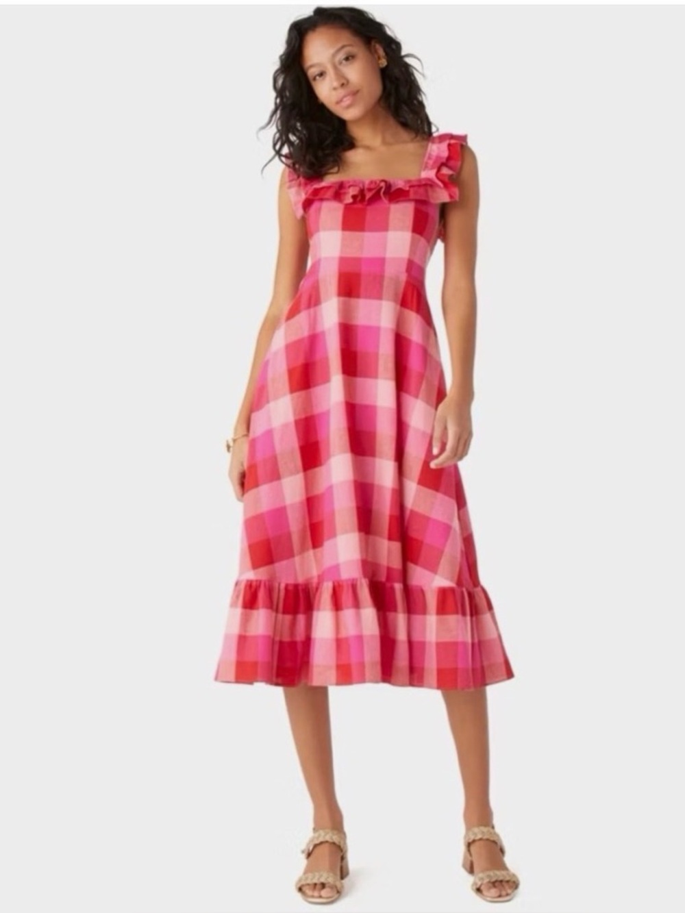 Kate Spade Picnic Pink Gingham Ruffle Midi Dress NWOT- NEVER WORN